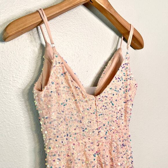 Miss Ord Sequin & Gem Blush Tulle Plunge Neckline Mini Dress Women’s Size Small - Picture 5 of 13